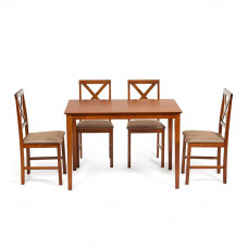Обеденный комплект эконом Хадсон (стол + 4 стула)/ Hudson Dining Set дерево гевея/мдф, стол: 110х70х75см / стул: 44х42х89см, Espresso, ткань кор.-зол. (1505-9)