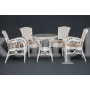 Комплект обеденный "ANDREA" (стол со стеклом + 4 кресла + подушки) TCH White (белый), Ткань рубчик, цвет кремовый
