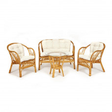 Комплект "NEW BOGOTA" (диван + 2 кресла + стол со стеклом) с подушками, ротанг