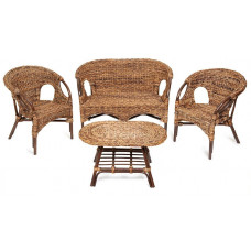 Комплект "Mandalino" 05/21 (диван + 2 кресла + стол овальный) ротанг, walnut (грецкий орех), плетение-банановые листья