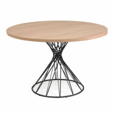 Круглый стол из меламина Niut d 120 см с натуральной отделкой и стальными черными ножками